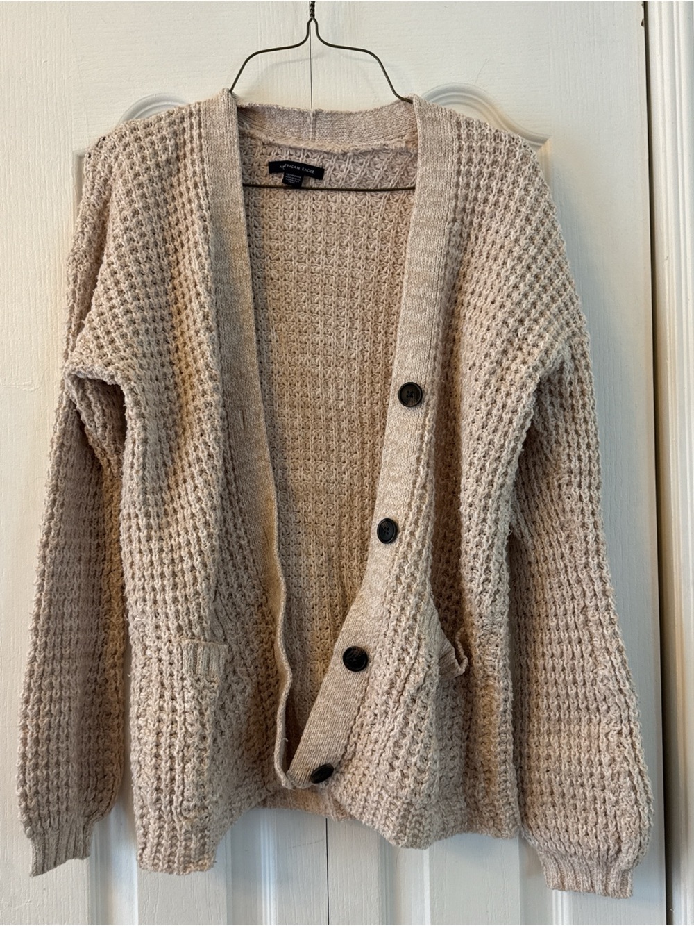 American Eagle Cozy Chunky Open-Knit Cardigan Sweater - Cream